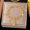 Gold Charm Bracelet for Women - Layered Heart & Star Design