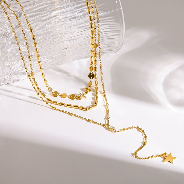 Layered Gold Necklace for Women - Y Necklace with Star Pendant