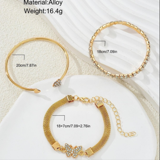 Gold Butterfly Bracelet for Women - Rhinestone Crystal Fashion Jewelry