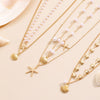 Gold Pearl Layered Necklace for Women - Shell & Starfish Design