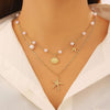 Gold Pearl Layered Necklace for Women - Shell & Starfish Design