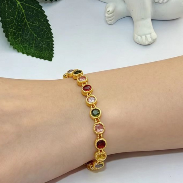 Gold Zircon Bracelet for Women - Colorful Crystal Link Bracelet