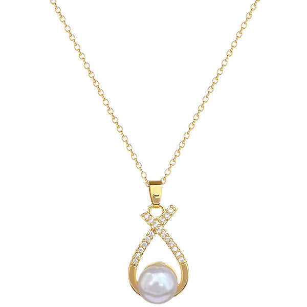 Gold Pearl Pendant Necklace for Women - Elegant Teardrop Design