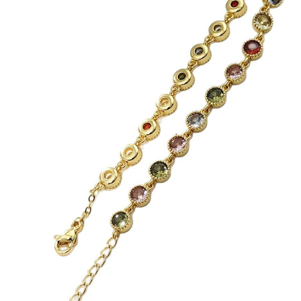 Gold Zircon Bracelet for Women - Colorful Crystal Link Bracelet