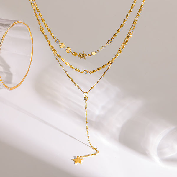 Layered Gold Necklace for Women - Y Necklace with Star Pendant