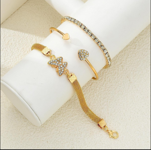 Gold Butterfly Bracelet for Women - Rhinestone Crystal Fashion Jewelry