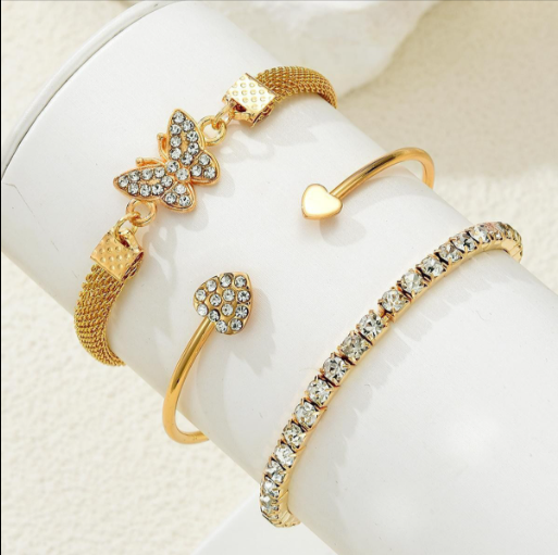 Gold Butterfly Bracelet for Women - Rhinestone Crystal Fashion Jewelry