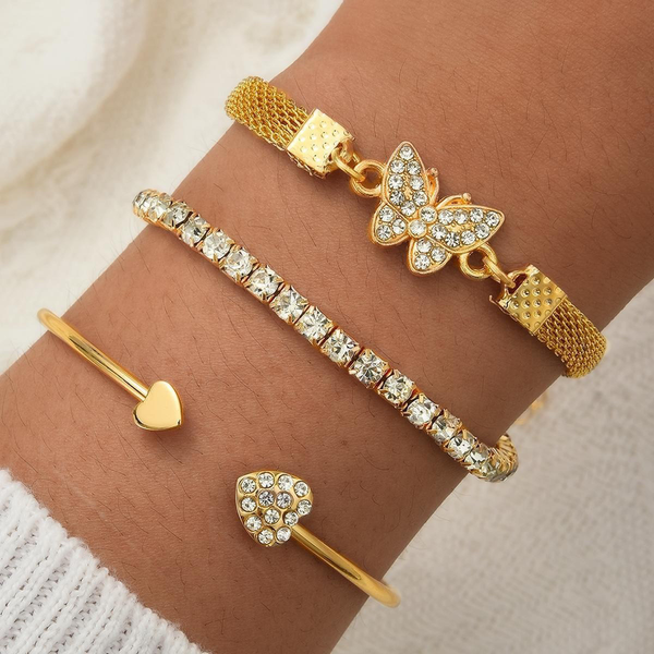 Gold Butterfly Bracelet for Women - Rhinestone Crystal Fashion Jewelry