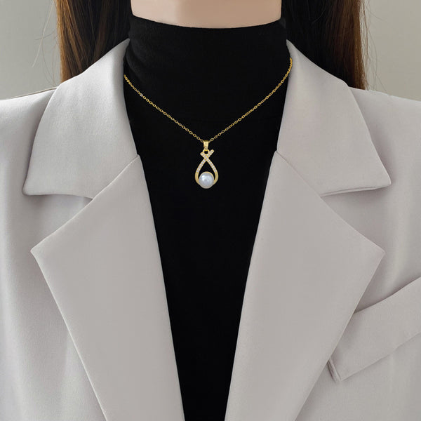 Gold Pearl Pendant Necklace for Women - Elegant Teardrop Design
