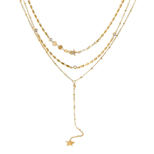Layered Gold Necklace for Women - Y Necklace with Star Pendant