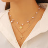 Gold Pearl Layered Necklace for Women - Shell & Starfish Design