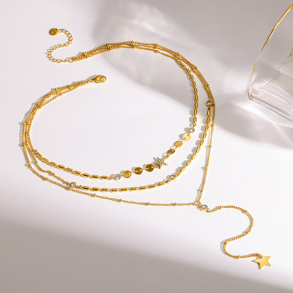 Layered Gold Necklace for Women - Y Necklace with Star Pendant