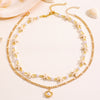 Gold Pearl Layered Necklace for Women - Shell & Starfish Design