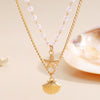 Gold Pearl Layered Necklace for Women - Shell & Starfish Design