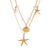 Gold Pearl Layered Necklace for Women - Shell & Starfish Design